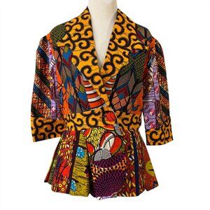 Anna Teiko Designs Jacket Blazer Hand Sewn Ghana African Print Patchwork Size XL